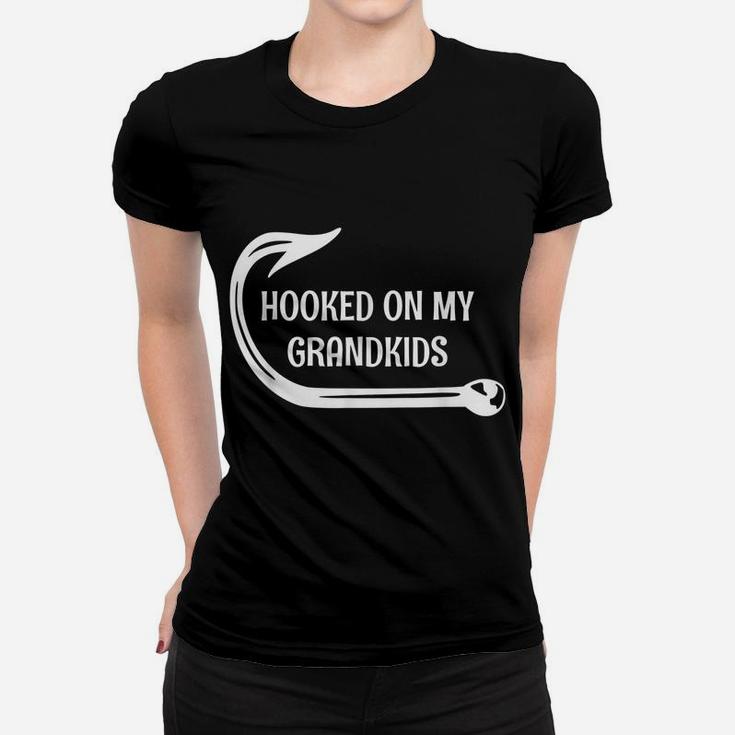 Hooked On My Grandkids, Fishing  For Grand Parents Women T-shirt