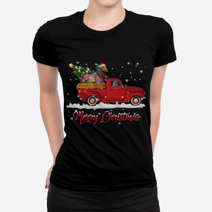Horses Animal Riding Red Truck Christmas Sweatshirt Women T-shirt