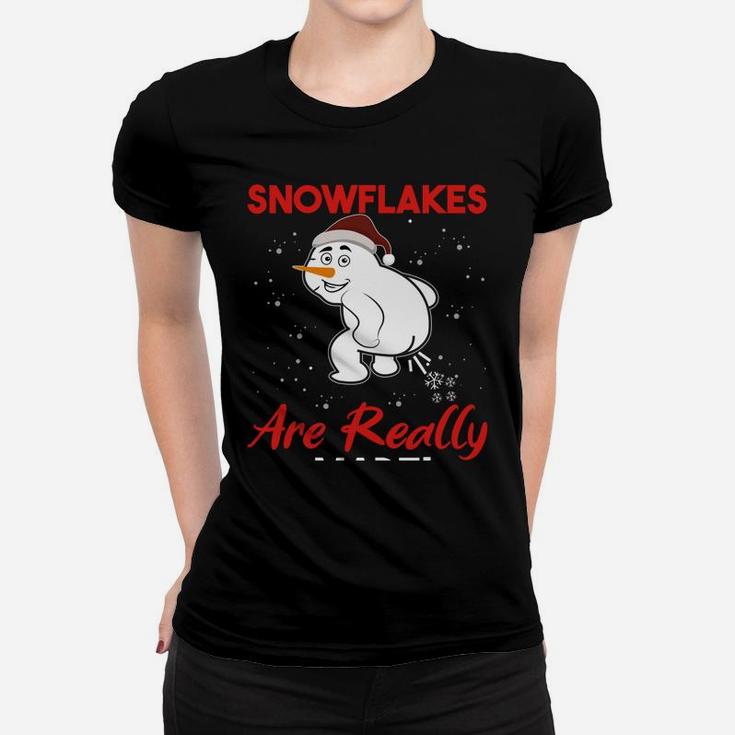 How Snowflakes Are Really Made Funny Snowman Christmas Gift Women T-shirt