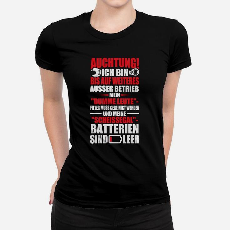 Humorvolles Frauen Tshirt Achtung! Außer Betrieb, Lustiges Schwarzes Tee