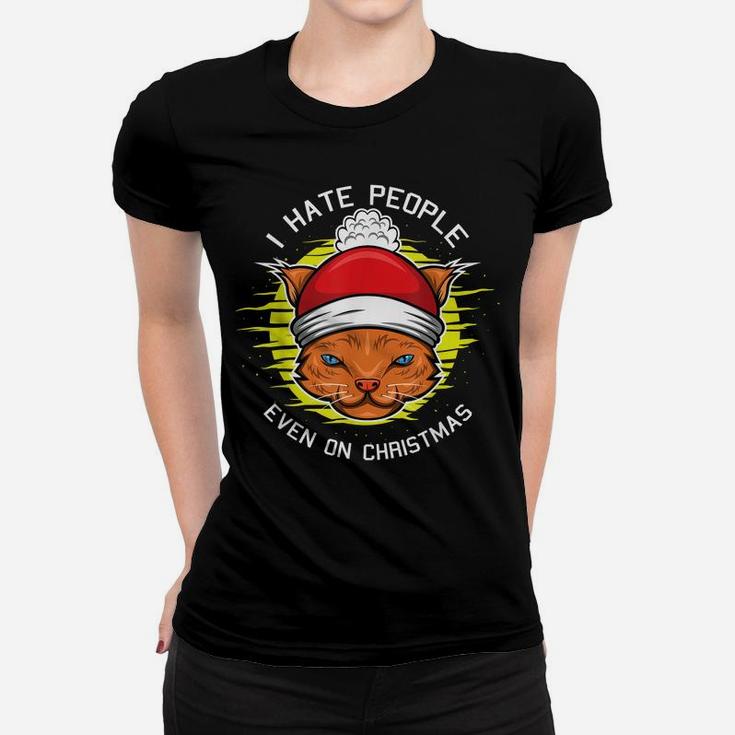 I Hate People Christmas Funny Cat Kitten Lovers X-Mas Women T-shirt