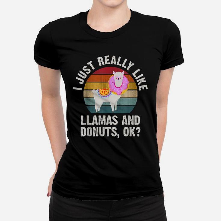 I Just Really Like Llamas And Donuts Funny Llamas Theme Cute Women T-shirt