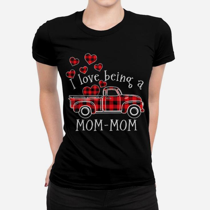 I Love Being A Mommom Red Truck With Heart Valentines Day Women T-shirt