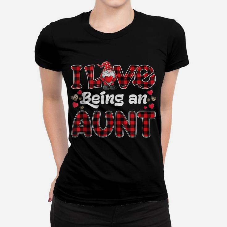 I Love Being Aunt Red Plaid Hearts Gnome Valentine's Day Women T-shirt
