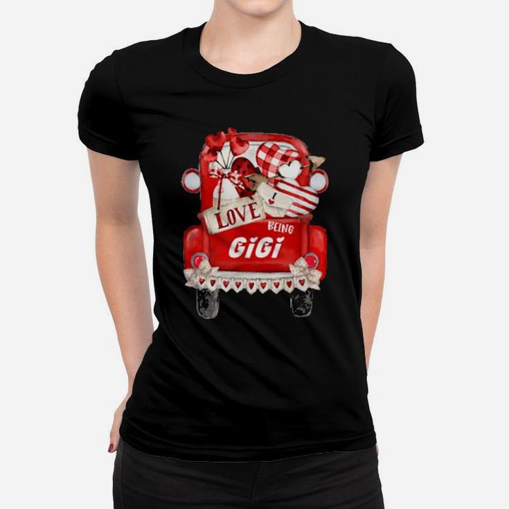I Love Being Gigi Truck Gnome Valentines Day Women T-shirt