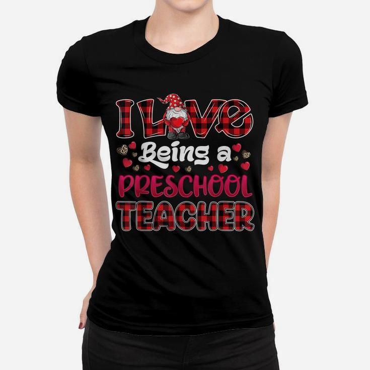 I Love Being Preschool Teacher Hearts Gnome Valentine's Day Women T-shirt