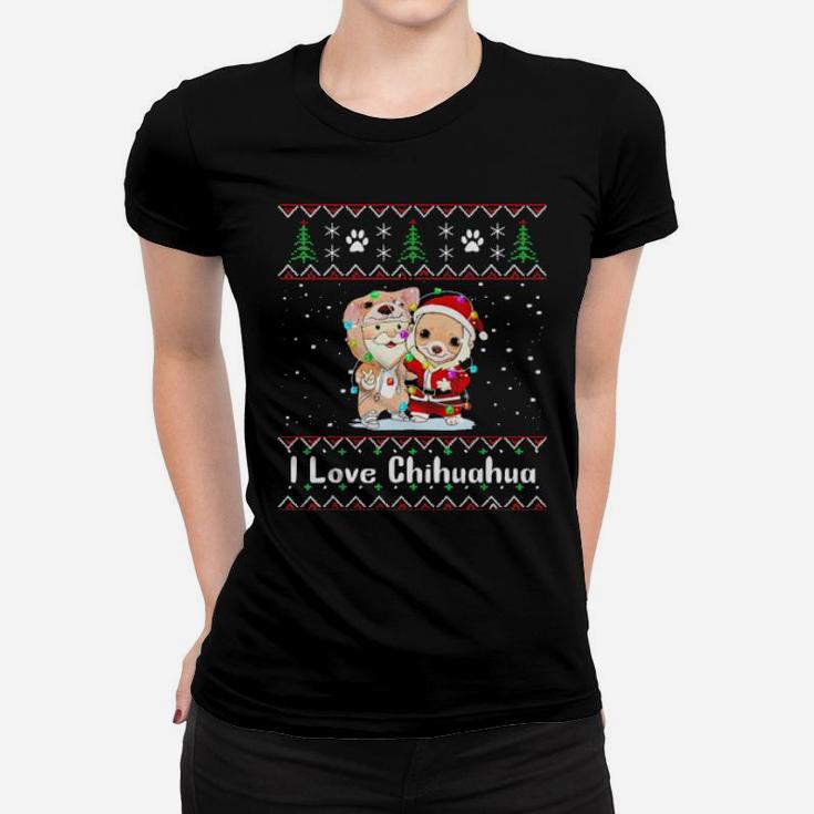 I Love Chihuahua Wearing Santa Suit Fairy Light Costume Gift Women T-shirt