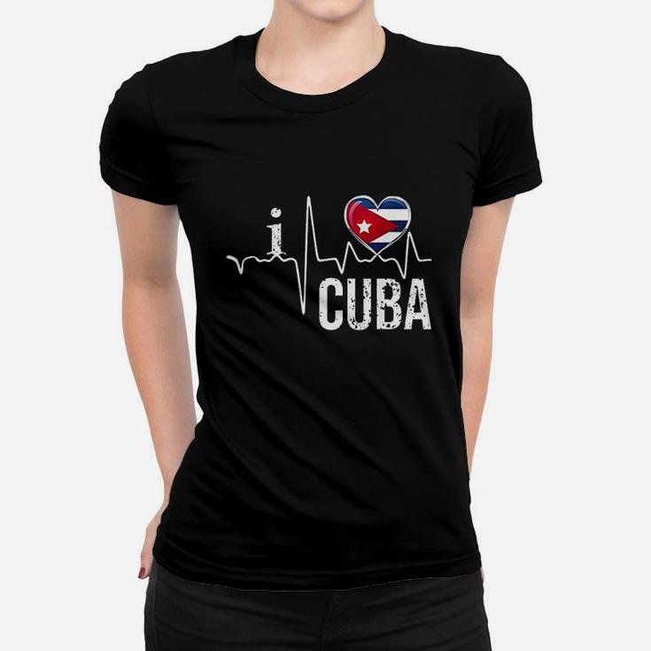 I Love Cuba Heartbeat Flag Women T-shirt