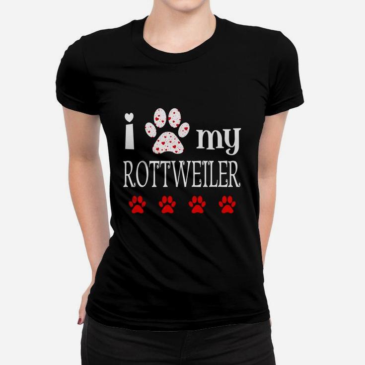I Love My Rottweiler Event Happy Valentines Day Paw Prints Women T-shirt
