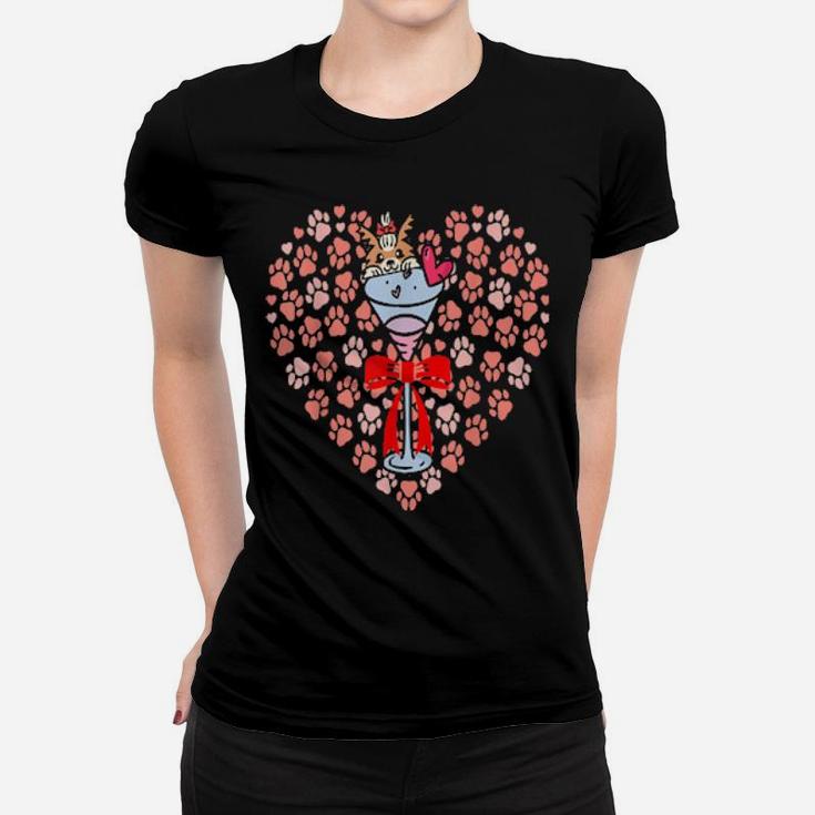 I Love You Martini Dog Valentines Day Heart Paws Women T-shirt