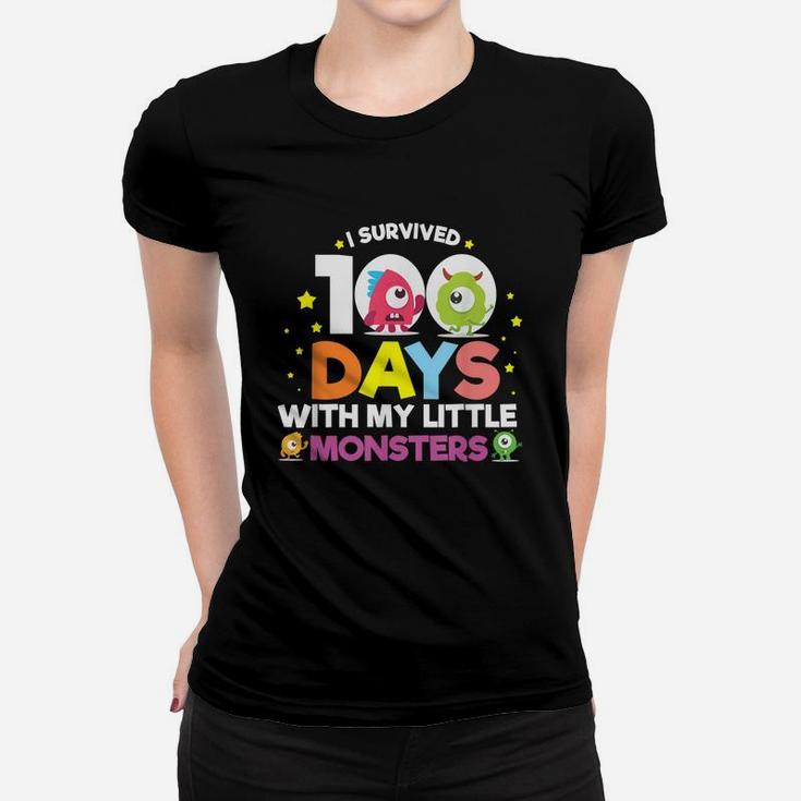 I Survived 100 Days With Monsters Student And Teachers Gift Women T-shirt