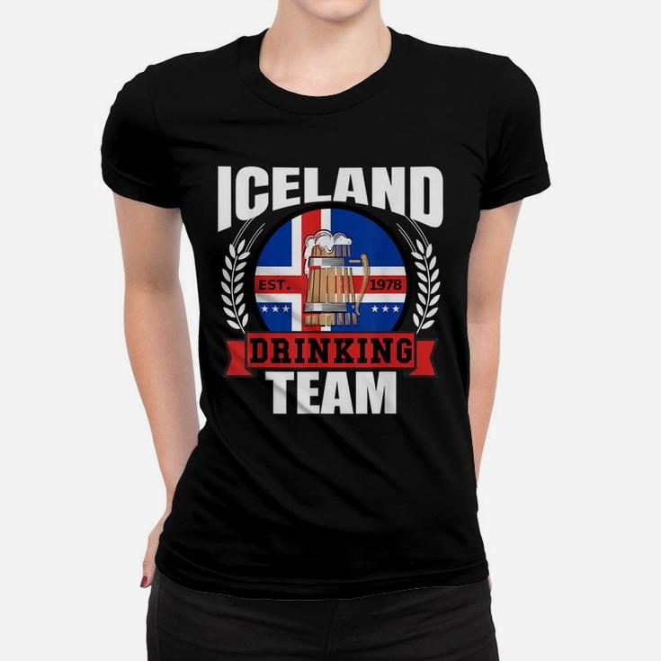 Iceland Drinking Team Funny Icelandic Flag Beer Party Gift Women T-shirt