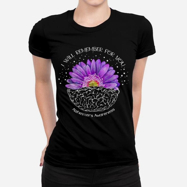 I'll Remember For You Purple Sunflower Alzheimer's Awareness Women T-shirt