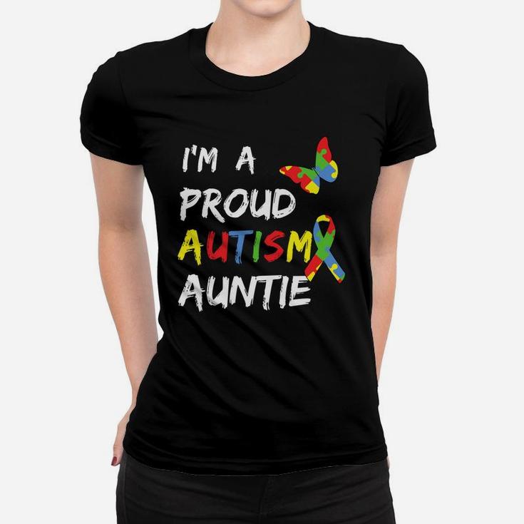 I'm A Proud Autism Auntie Awareness Puzzle Ribbon Aunt Women T-shirt