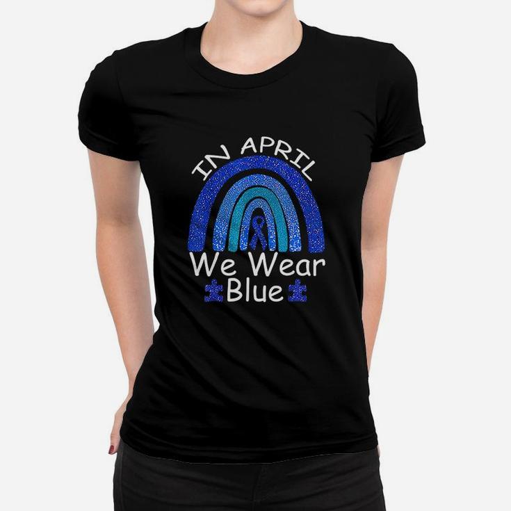 In April We Wear Blue Rainbow Awareness Month Puzzle Women T-shirt