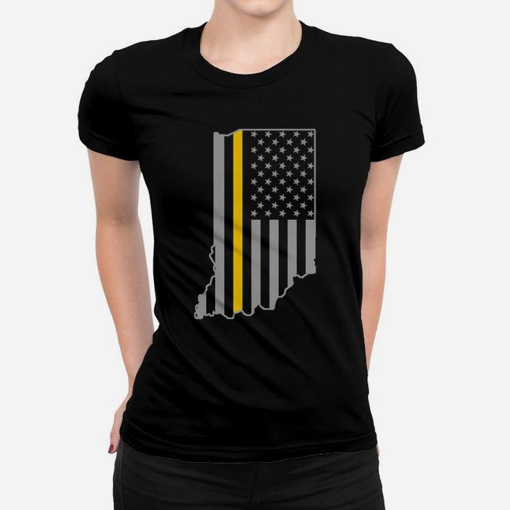 Indiana Thin Gold Line Flag Police Operator 911 Dispatcher Women T-shirt
