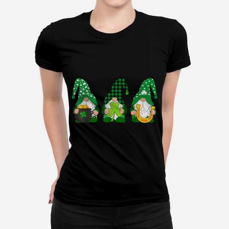 Irish Gnomes Shamrock Clover Green Plaid St Patricks Day Women T-shirt