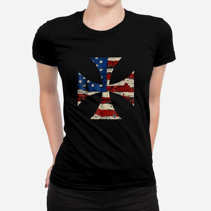 Iron Cross American Flag Women T-shirt