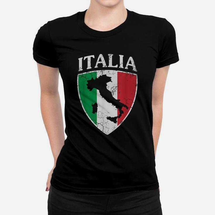 Italia Crest Map Italy Italian Flag Retro Distressed Women T-shirt