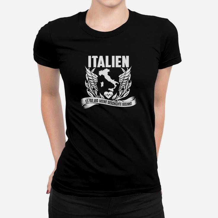 Italien Patriotisches Frauen Tshirt Schwarz mit Lorbeerkranz-Design