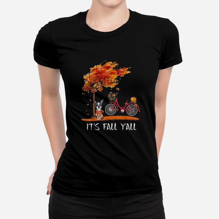 Its Fall Yall Boston Terrier Bike Pumpkin Spice Autumn Women T-shirt