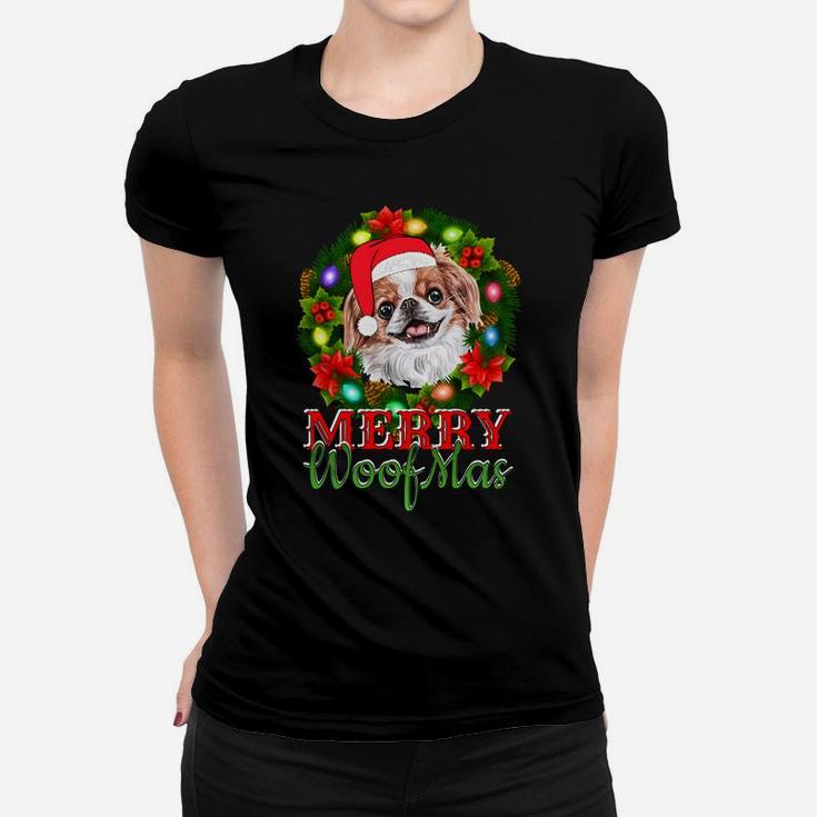 Japanese Chin Christmas Merry Woofmas Dog Lover Gift Sweatshirt Women T-shirt
