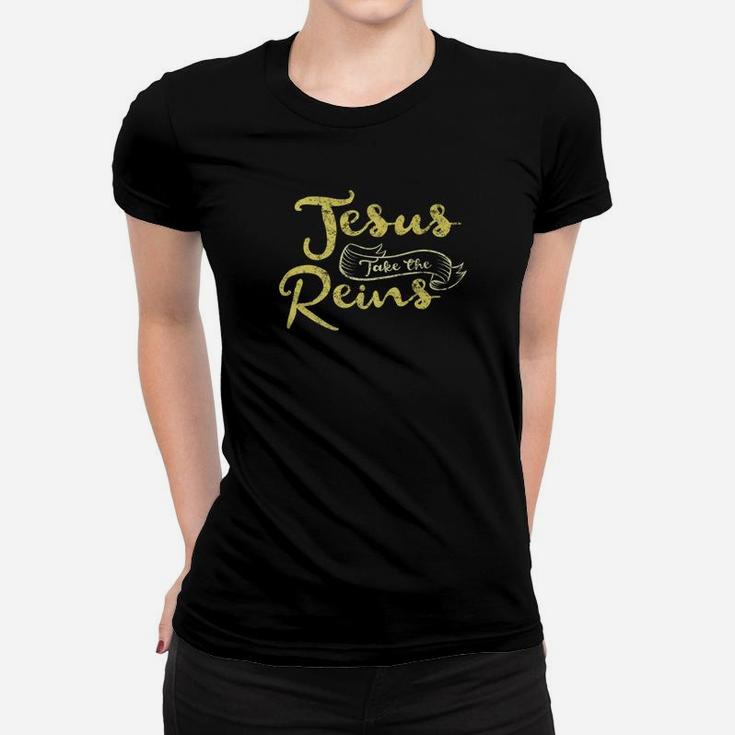 Jesus Take The Reins Christian Rodeo Distressed Women T-shirt