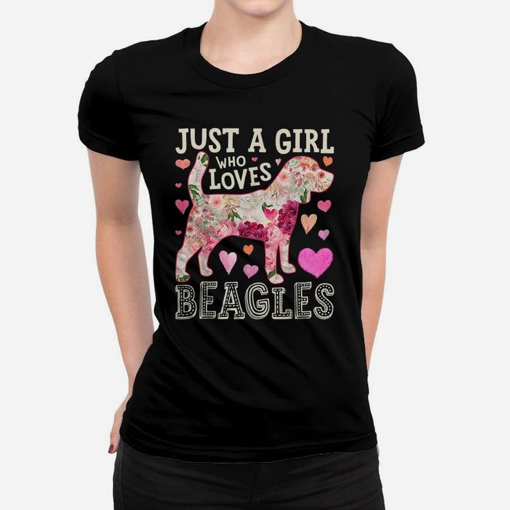 Just A Girl Who Loves Beagles Dog Silhouette Flower Gifts Women T-shirt