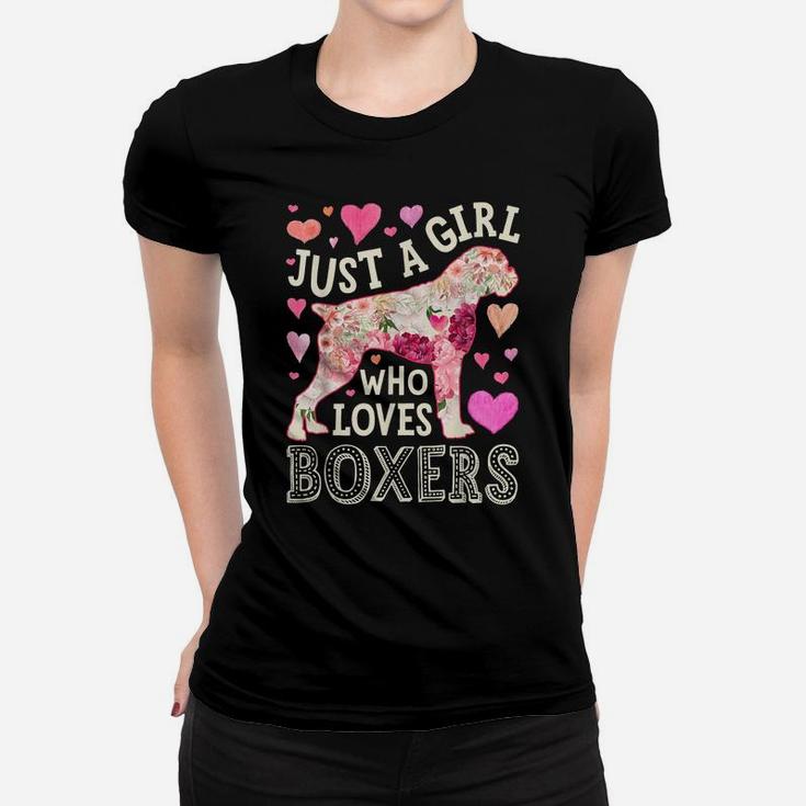 Just A Girl Who Loves Boxers Dog Silhouette Flower Floral Women T-shirt