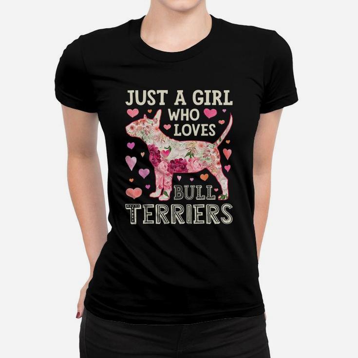 Just A Girl Who Loves Bull Terriers Dog Silhouette Flower Women T-shirt
