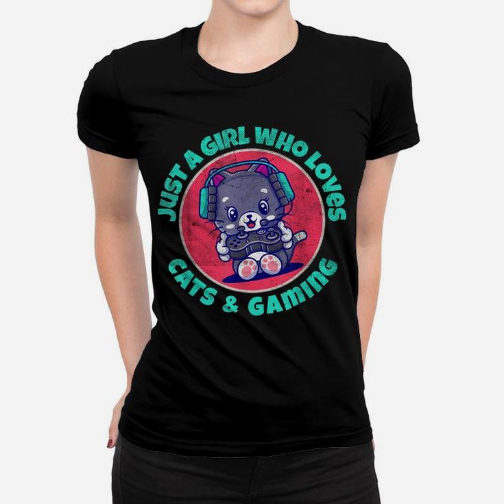 Just A Girl Who Loves Cats And Gaming Women T-shirt
