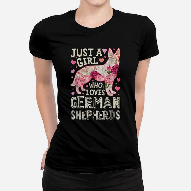 Just A Girl Who Loves German Shepherds Dog Silhouette Flower Women T-shirt