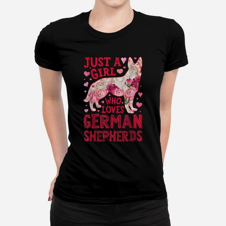 Just A Girl Who Loves German Shepherds Dog Silhouette Flower Women T-shirt