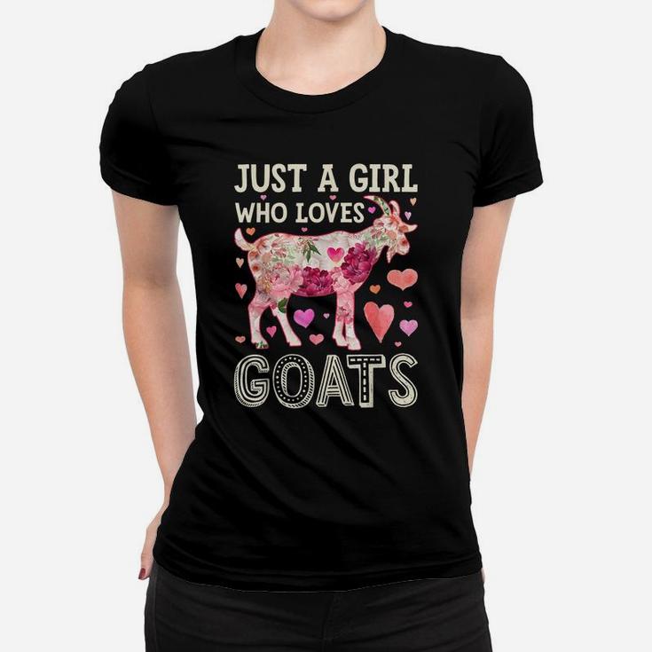 Just A Girl Who Loves Goats Funny Goat Silhouette Flower Women T-shirt