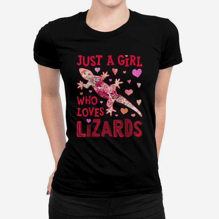 Just A Girl Who Loves Lizards Lizard Flower Gift Gecko Lover Women T-shirt