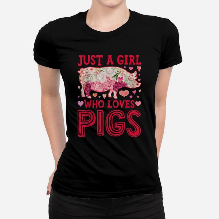 Just A Girl Who Loves Pigs Funny Pig Silhouette Flower Gifts Women T-shirt