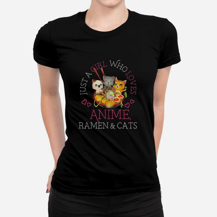 Just A Girl Who Loves Ramen And Cats Gift Manga Girls Women T-shirt