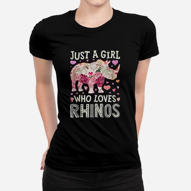 Just A Girl Who Loves Rhinos Funny Rhino Women Flower Floral Women T-shirt