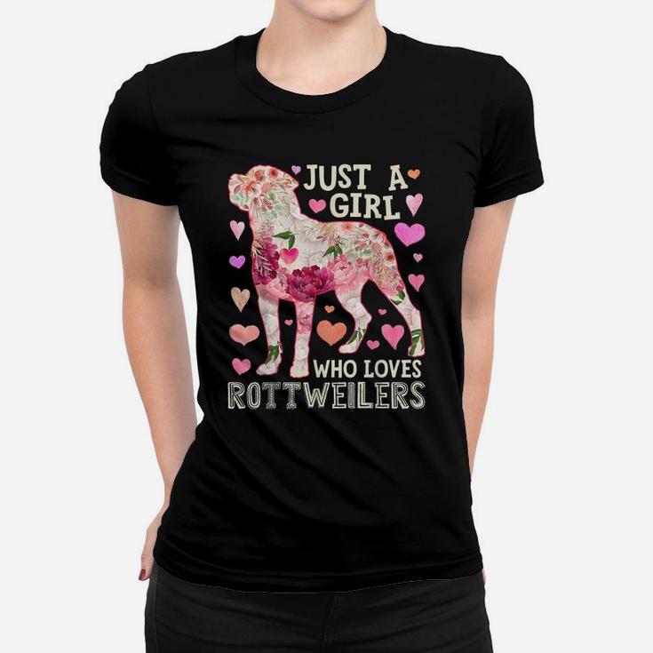 Just A Girl Who Loves Rottweilers Dog Silhouette Flower Gift Women T-shirt