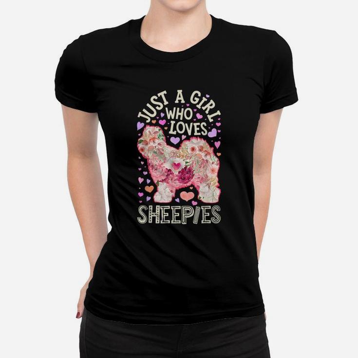 Just A Girl Who Loves Sheepies Old English Sheepdog Flower Women T-shirt