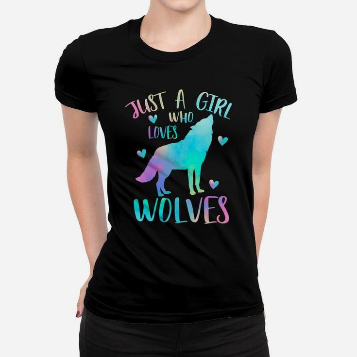 Just A Girl Who Loves Wolves Watercolor Cute Wolf Lover Gift Women T-shirt
