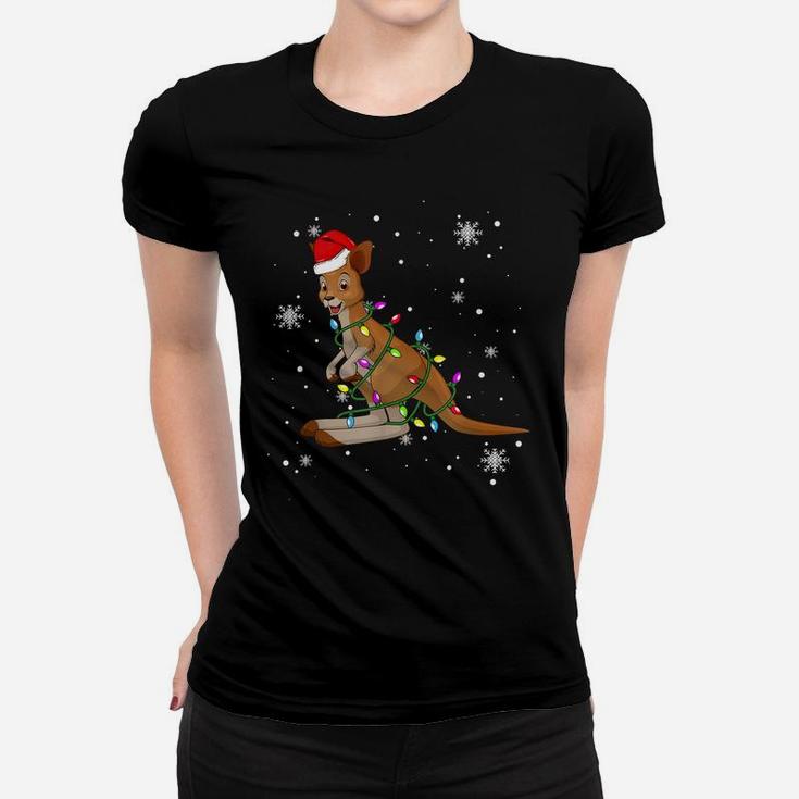Kangaroo Christmas Funny Santa Hat Christmas  Women T-shirt