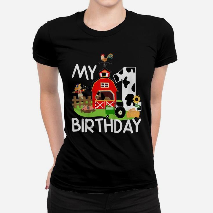 Kids 1St Birthday Shirt Farm Tractor Pig Horse Cow Chicken Cat Women T-shirt