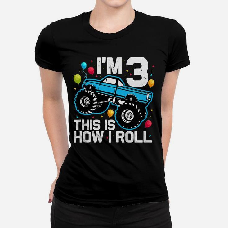 Kids 3 Year Old Shirt 3Rd Birthday Boy Monster Truck Car Women T-shirt