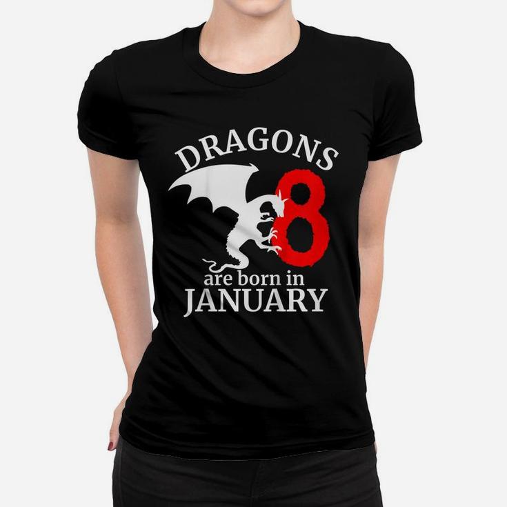 Kids 8 Year Old 8Th Birthday Dragons Are Born In January Gift Women T-shirt