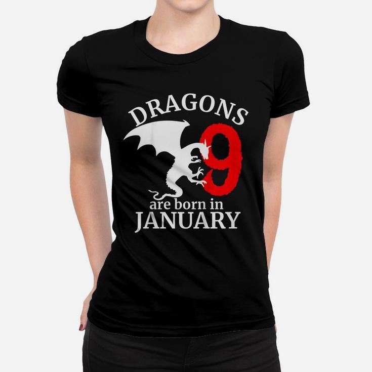 Kids 9 Year Old 9Th Birthday Dragons Are Born In January Gift Women T-shirt