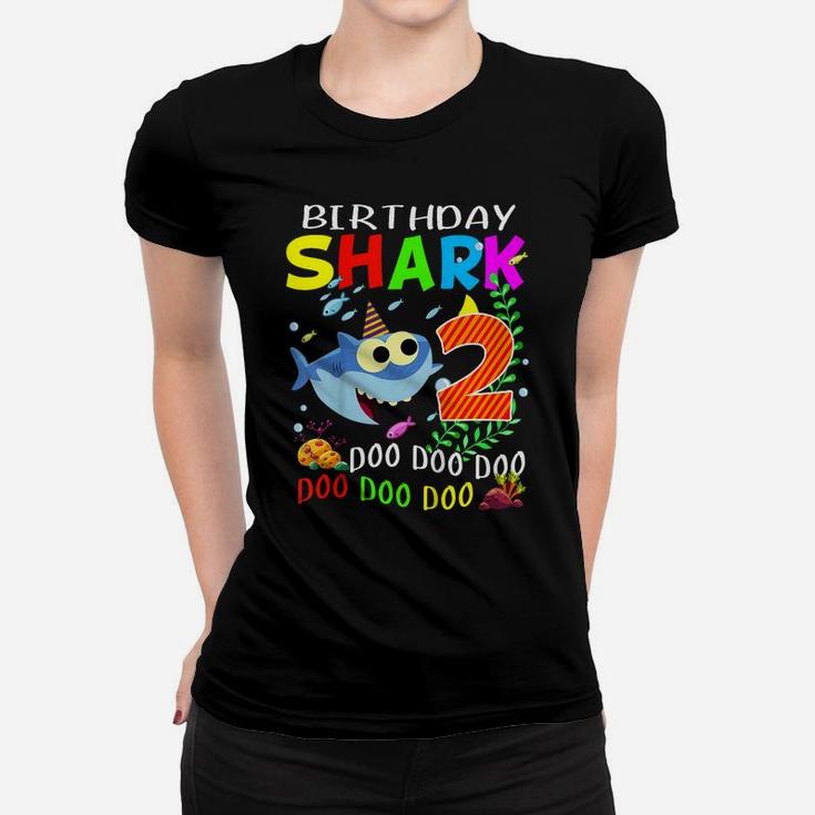 Kids Birthday Shark 2 Years Old Boys And Girls 2Nd Birthday Gift Women T-shirt