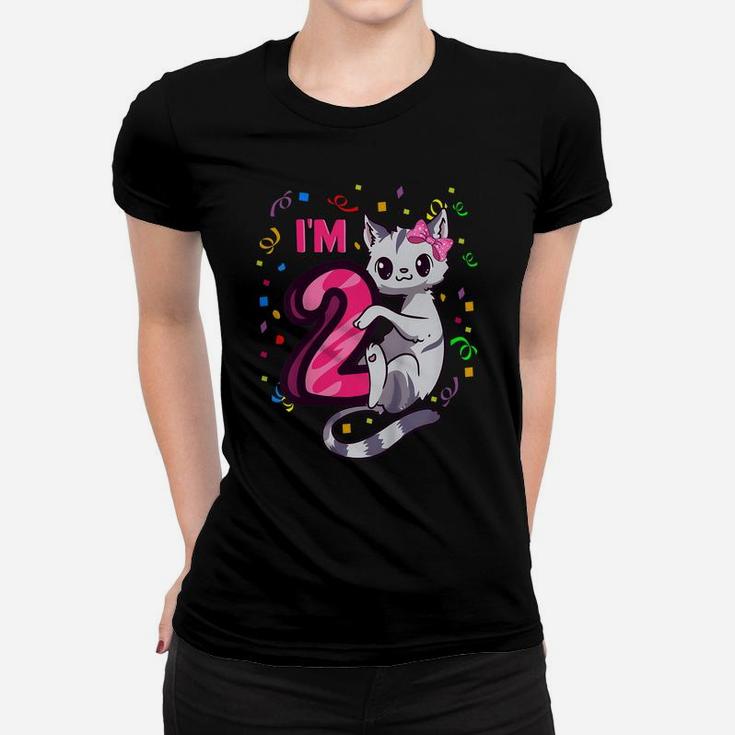 Kids Girls 2Nd Birthday Outfit I'm 2 Years Old Cat Kitty Kitten Women T-shirt