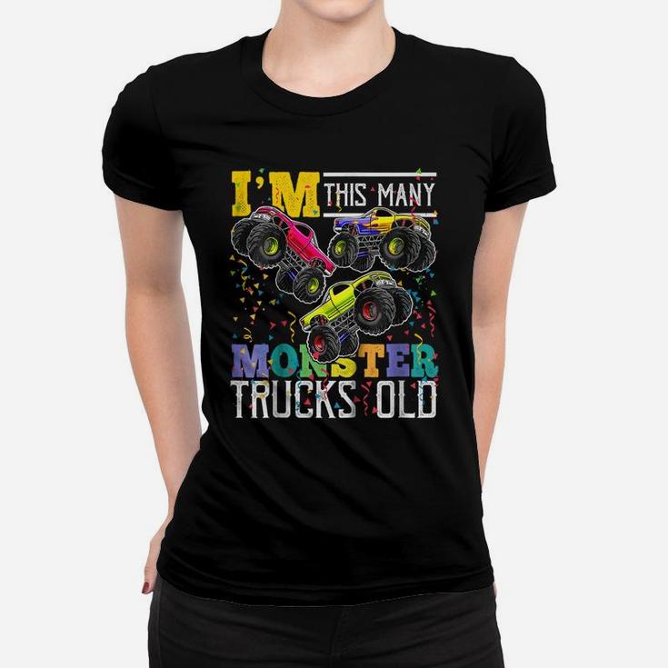 Kids I'm This Many Monster Trucks Old 3Rd Birthday Shirt Boy Gift Women T-shirt
