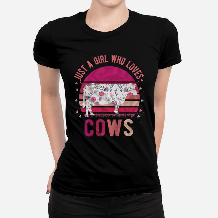 Kids Just A Girl Who Loves Cows Vintage Retro Gift Women T-shirt